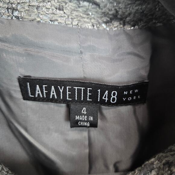 Lafayette 148 Metallic Tweed Blazer Size 4 Floral Textured Snap Front Lux Glam - Picture 3 of 10